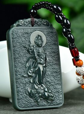 玉阅珠宝和田青玉乘龙观音吊坠