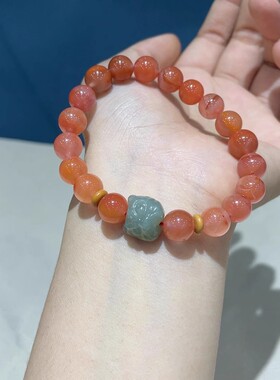 天然冰飘南红搭配和田玉手链