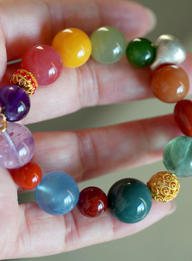 良器（饰品）四季多宝天然和田玉水晶南红手串