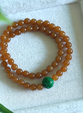 良器艺术丨和田玉蜜糖色糖玉手串双圈手串女 翡翠花珠多圈手链