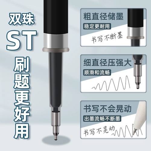 晨光ST头按动笔芯速干双珠葫芦头刷题中性笔替芯考试专用黑色0.5 - 图1