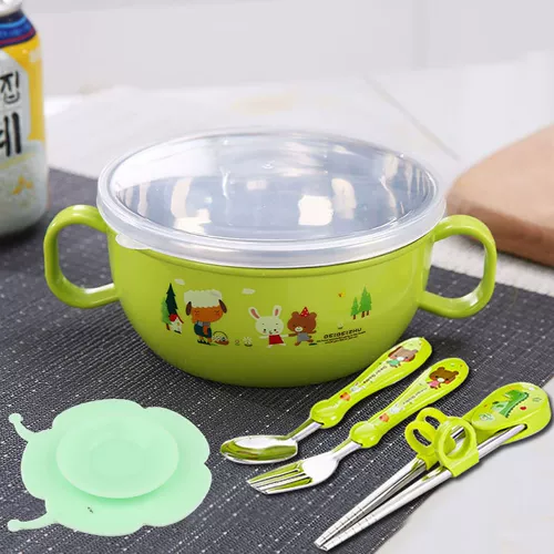 Детский мультяшный комплект, детская защитная посуда из нержавеющей стали для еды, защита от ожогов
