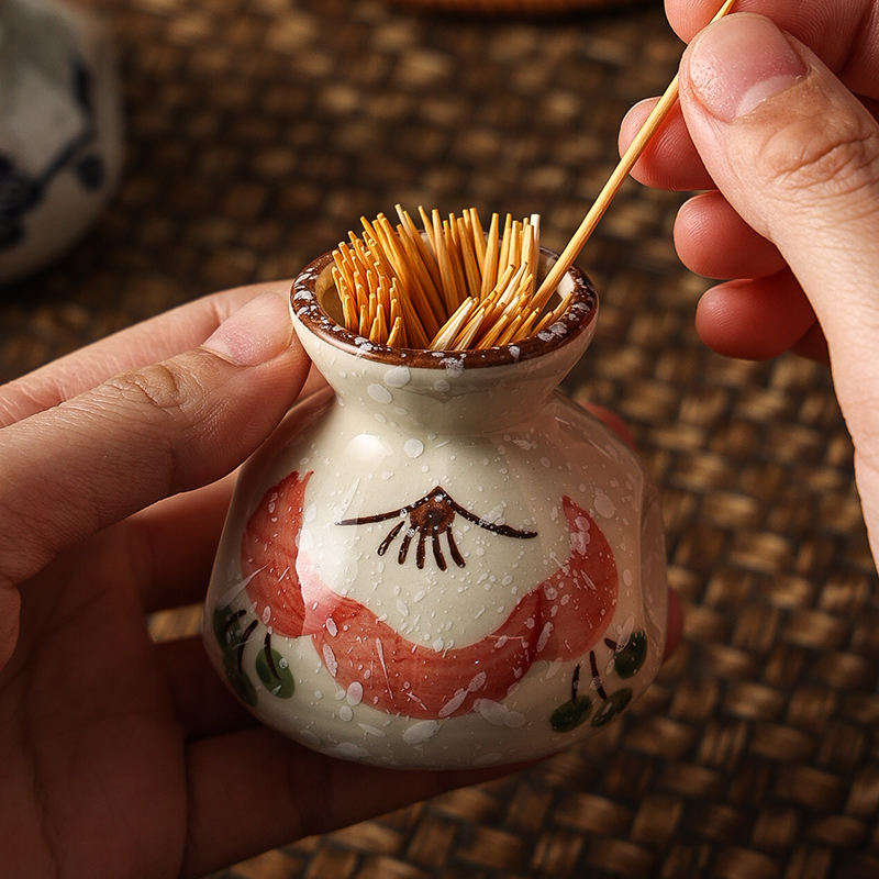日式复古陶瓷牙签筒牙签盒牙签罐牙签瓶干冰盅瓶粗陶家用个性创意 - 图2