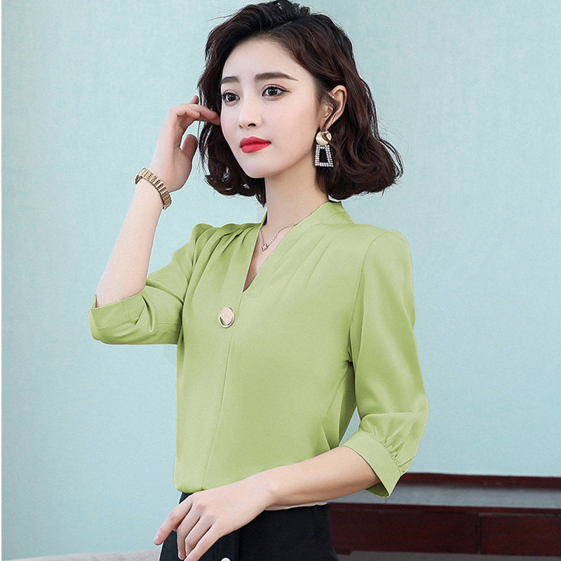 雪纺七分袖2020夏季中袖职业衬衫 后昔衬衫