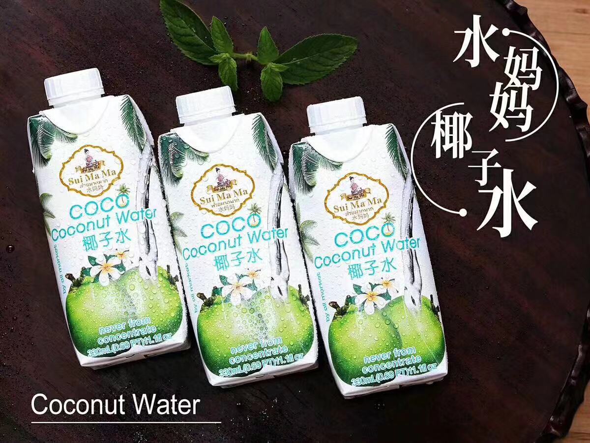 进口水妈妈椰子水饮料 coconut water 椰奶果汁饮品 椰子汁 330ML - 图1