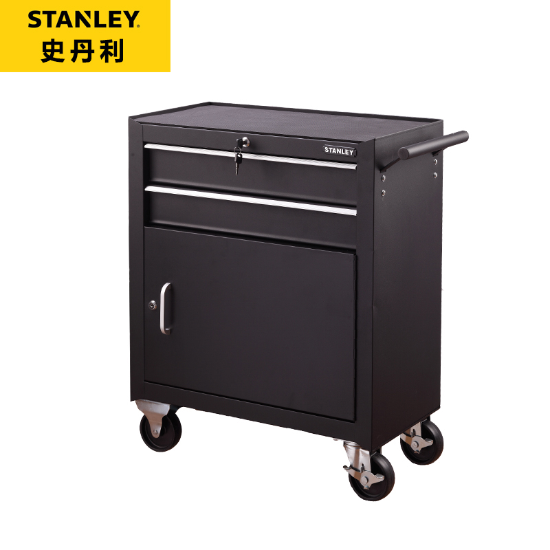 STANLEY史丹利工具车2抽屉带门小推车坚固耐用黑色 94-540-2-23