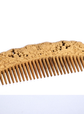 金丝楠【西番莲纹】木梳 妆台发梳雕刻工艺品木雕百顺梳按摩梳