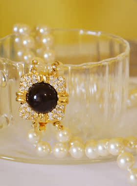 艺伎的胭脂 vintage Joan Rivers 黑色 珐琅 长珍珠 项链