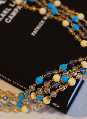 vintage toccata Joan Rivers 蓝色 米色 撞色 长 项链