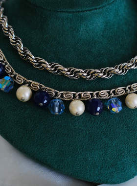 vintage toccata trifari 翠法丽 蓝色 多层 珍珠 项链