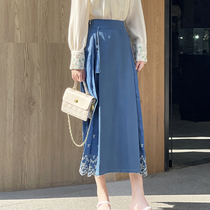 Yanrhythm Small Subimproved Horseface Dress 2024 Spring Dress New Retro Denim Long Dress New Chinese Half Body Dress