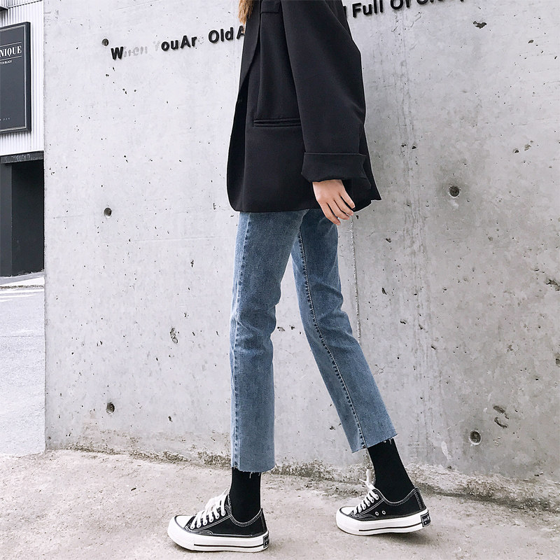 黑色高腰春秋新款韩版学生潮牛仔裤 衣然好牛仔裤