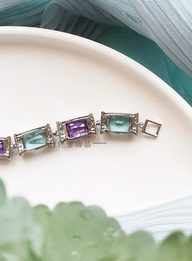 MJ轻奢饰品欧美高档微镶钻海域冰蓝缤纷彩色锆石手链女不掉色小众