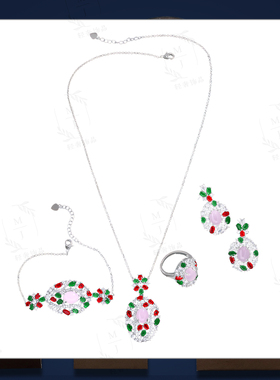 轻奢甜美彩色宝石锆石项链四件套