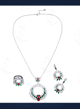 欧美复古花朵锆石首饰三件套女