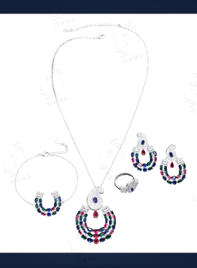 轻奢复古彩色锆石项链耳环套装