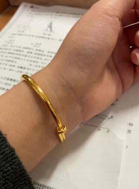 金包银古法素圈推拉手镯可调节
