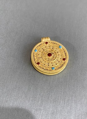 黄金包银珐琅彩八宝罗盘吊坠