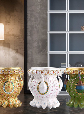 东南亚泰式孔雀凳子造型摆件 SPA会所泰国餐厅装饰 家居树脂摆设