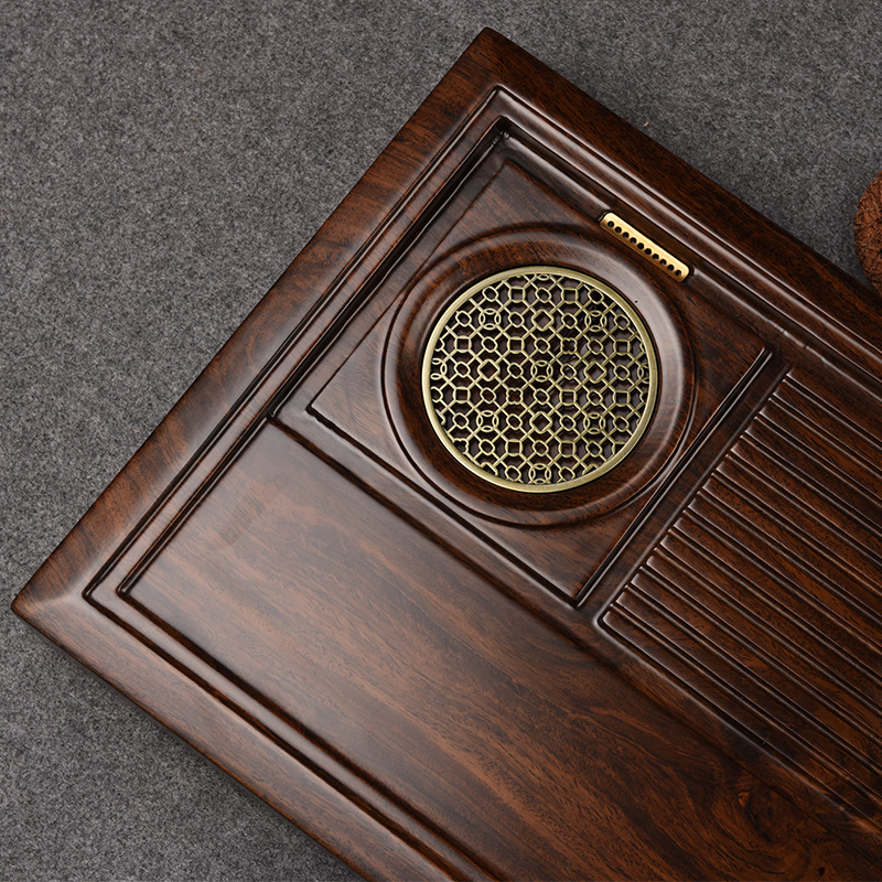 从简整块黑檀木茶盘功夫茶具实木家用电木款茶海排水式简约小茶台 - 图2