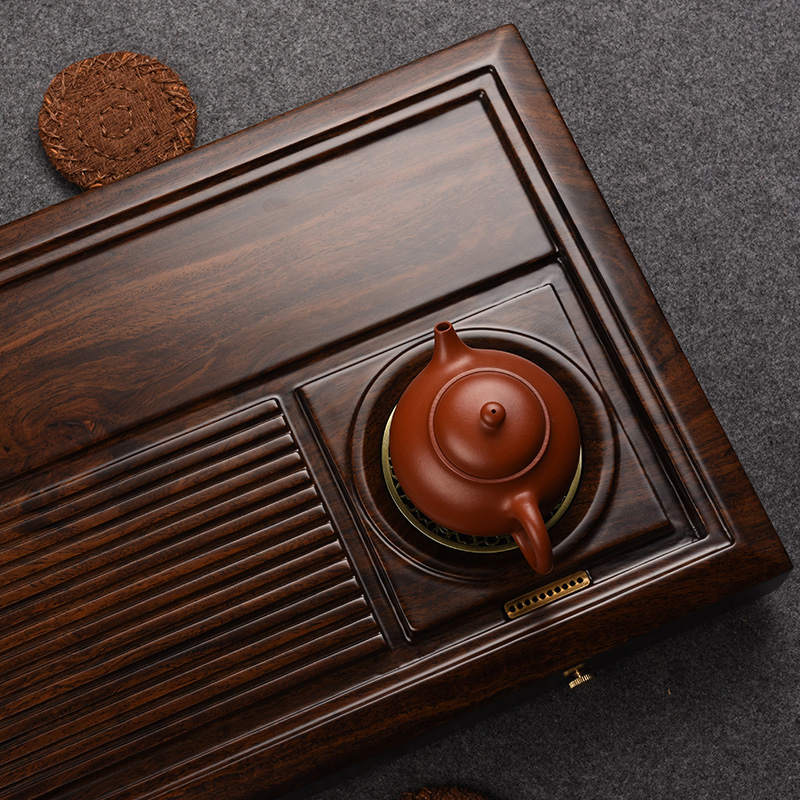 从简整块黑檀木茶盘功夫茶具实木家用电木款茶海排水式简约小茶台 - 图1