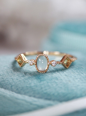 复古小众文艺设计海蓝宝石戒指女时尚个性轻奢百搭高级感开口指环