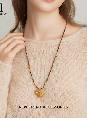 新中式天然石串珠葫芦项链女