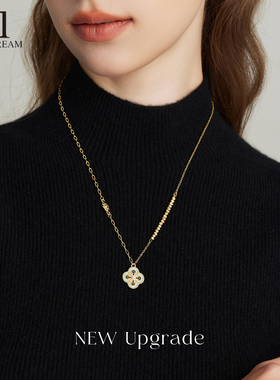 新中式珐琅金色四叶草项链高级感