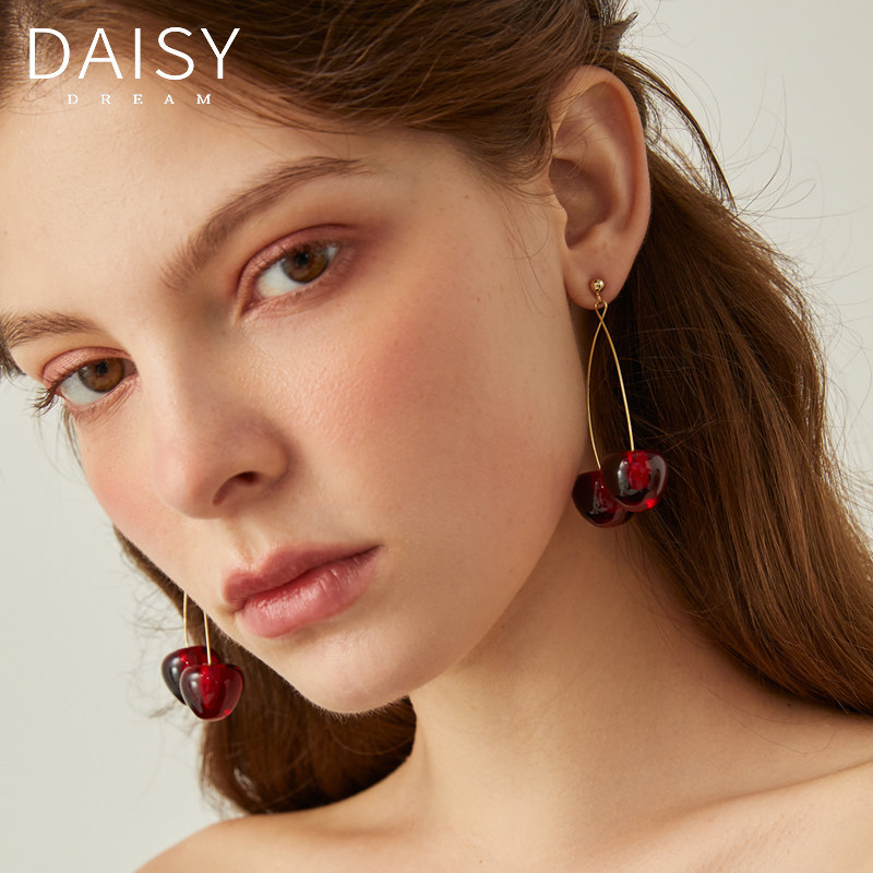 红色女长款车厘子韩国2020年潮耳环 daisydream耳环
