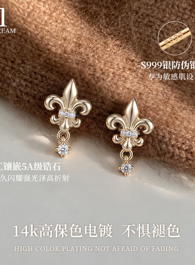 999纯银针鸢尾花十字架耳环新款