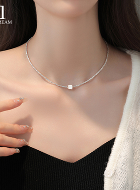 S925纯银方块碎银子项链女轻奢