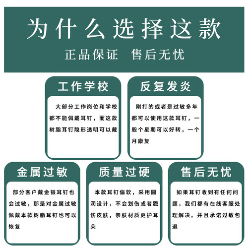 树脂耳钉养耳洞透明耳棒隐形耳针耳骨钉硅胶耳堵耳棍学生防堵耳饰 - 图1