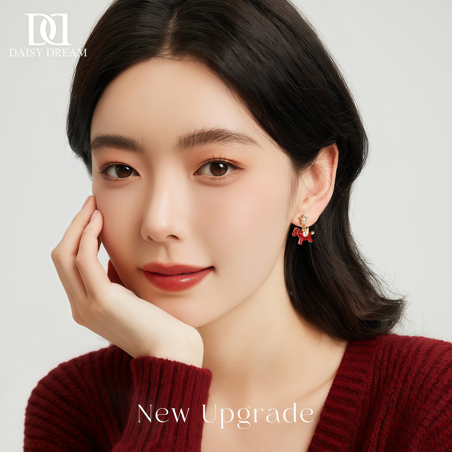 999银针鸿运飞马耳环女2025新款独特设计小马耳钉本命年红色耳饰,淘宝优惠券,粉丝福利购,淘宝优惠卷