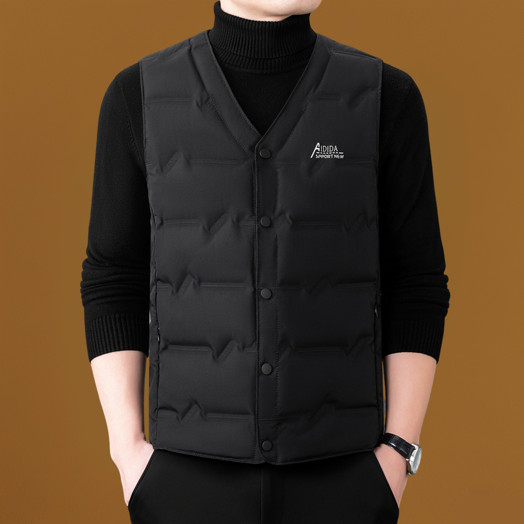 2025新款秋冬季男士羽绒马甲休闲保暖背心内穿坎肩中年白鸭绒外套 - 图0