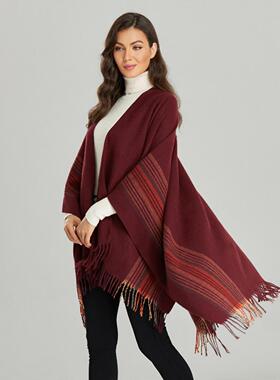 Ladies' tassel shawl with enlarged warm slit draped cloak