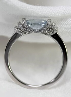 星赞S925纯银镀金约0.70克拉天然椭圆海蓝宝戒指时尚高级百搭简约