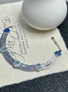 星赞轻奢珠宝S925银镶3克拉天然托帕石手链精致简约手表带设计