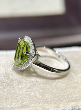 星赞S925纯银镀金约5.52克拉天然三角切割橄榄石戒指简约百搭日常