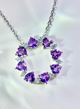 星赞轻奢珠宝S925镶嵌天然彩色宝石爱心形切割环形项链简约锁骨链