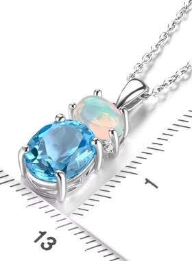 星赞轻奢珠宝轻奢S925银镶天然瑞士蓝托帕石澳宝拼镶吊坠日常佩戴