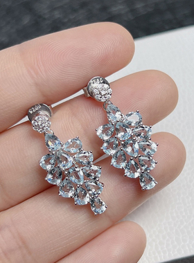 S925银天然海蓝宝耳环星赞