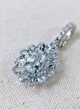 星赞S925纯银镀金约0.91克拉天然海蓝宝开口吊坠简约百搭高级轻奢