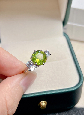 天然橄榄石戒指星赞925银简约女