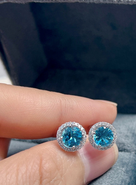 s925银镶瑞士蓝托帕石星赞耳钉