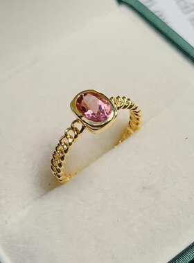 星赞轻奢珠宝925银镶约0.55克拉天然彩色粉碧玺戒指简约链条戒臂
