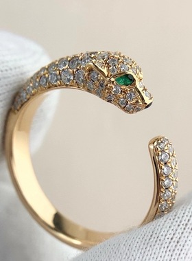 豹子开口满钻戒指925纯银