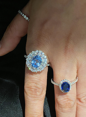 重工纯银培育戴安娜蓝宝石戒指