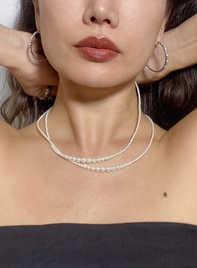 手工定制渐变珍珠串儿毛衣链