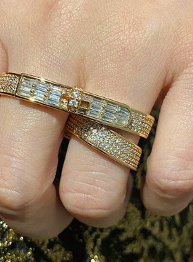 重工精致镶嵌锆石双指环戒指