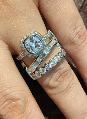 轻奢925纯银镀白金多层仿真钻戒